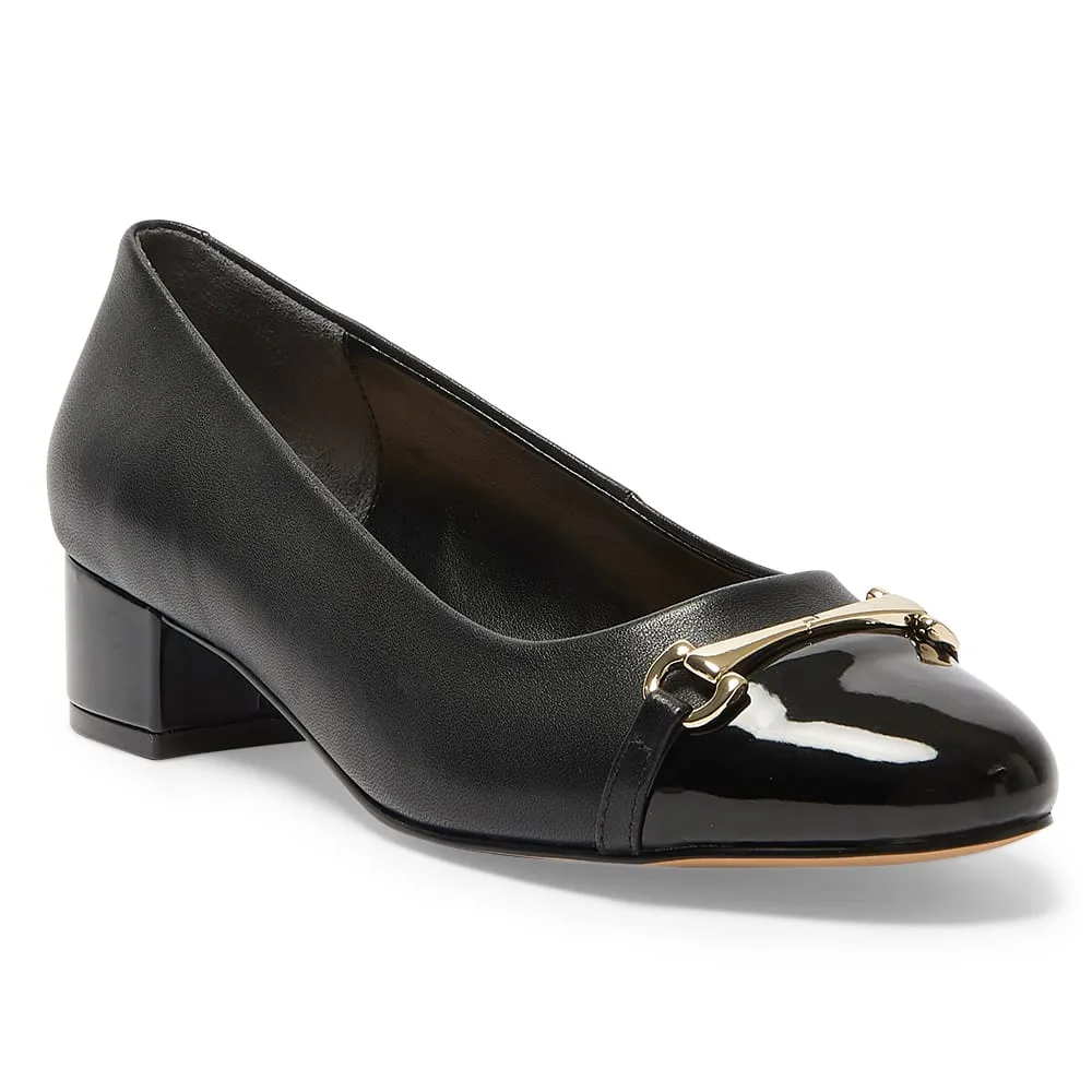 Rita Heel in Black On Black Leather