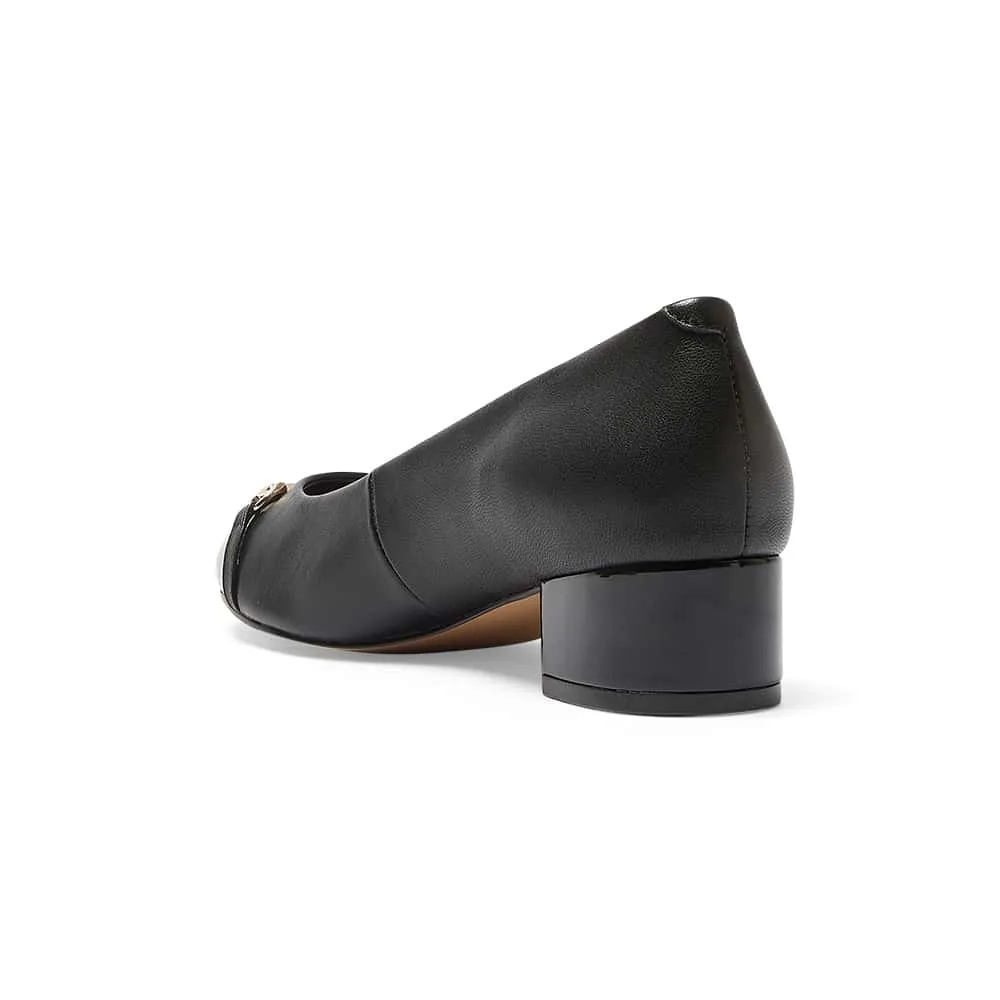 Rita Heel in Black On Black Leather