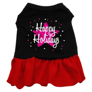 Scribble Happy Holidays Screen Print Dress Black with Red Lg (14)