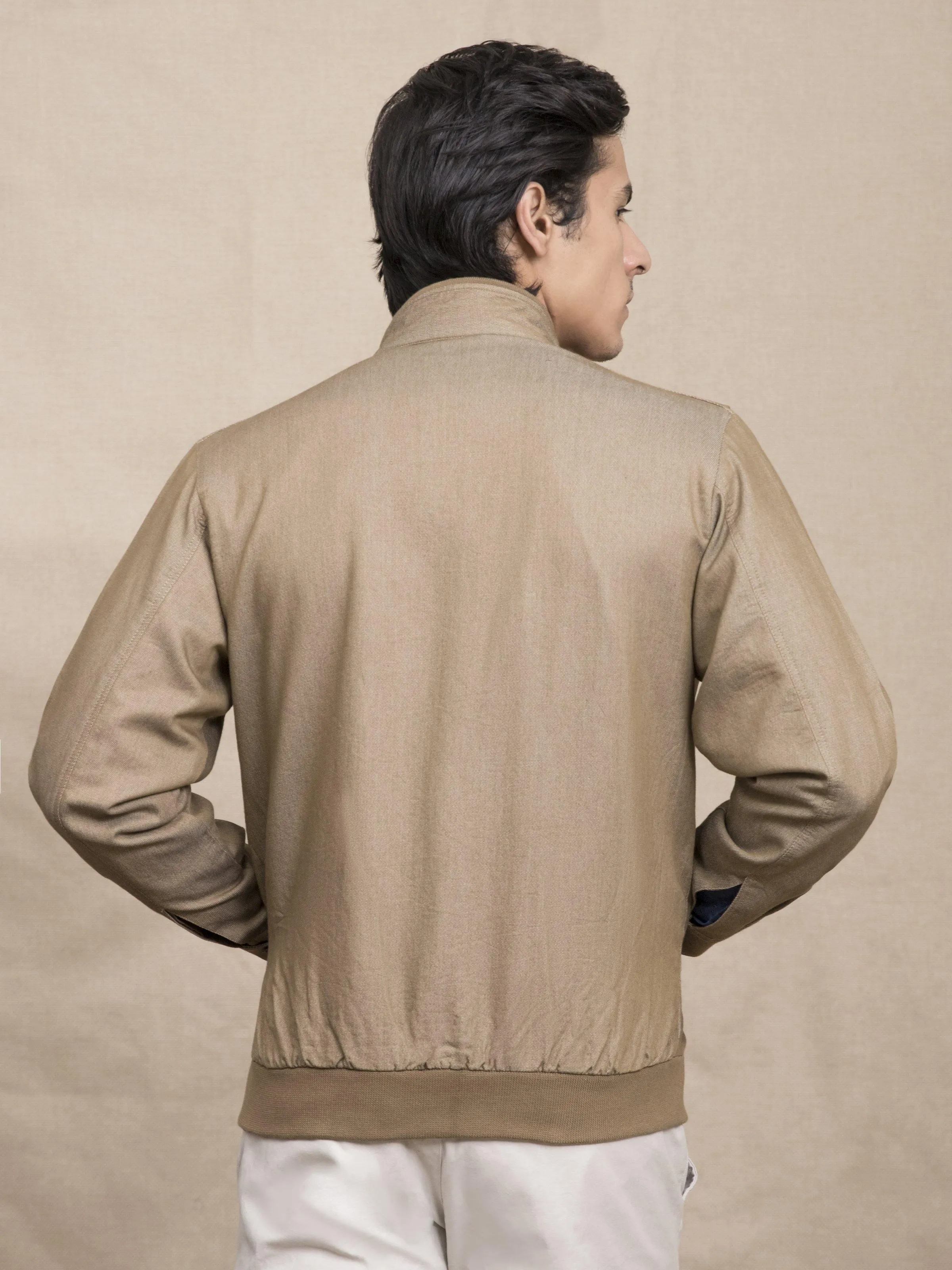 SELF TEXTURED BAN COLLAR JACKET LIGHT BROWN