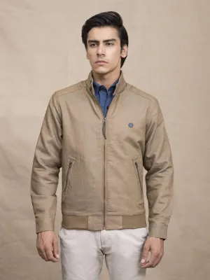 SELF TEXTURED BAN COLLAR JACKET LIGHT BROWN