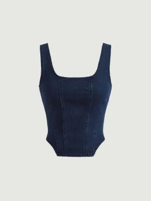 SHEIN MOD Square Neck High-low Hem Tank Denim Top