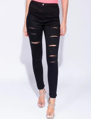 SLASHED HIGH WAIST JEGGINGS