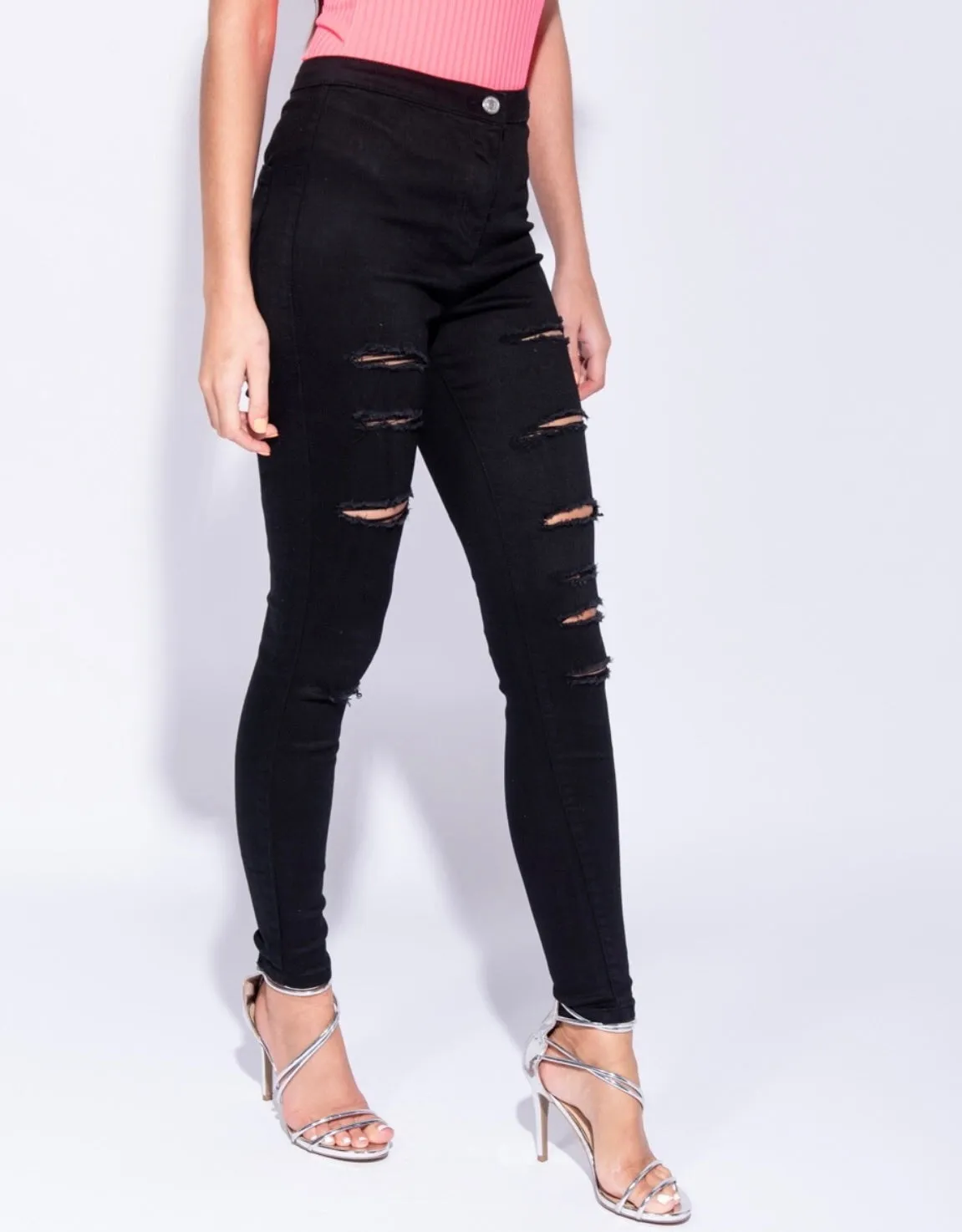 SLASHED HIGH WAIST JEGGINGS
