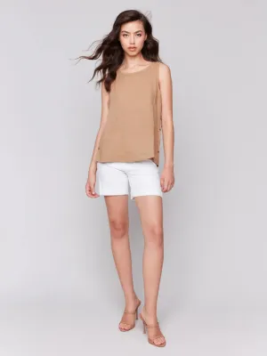 Sleeveless Linen Top W/Side Buttons C4425T