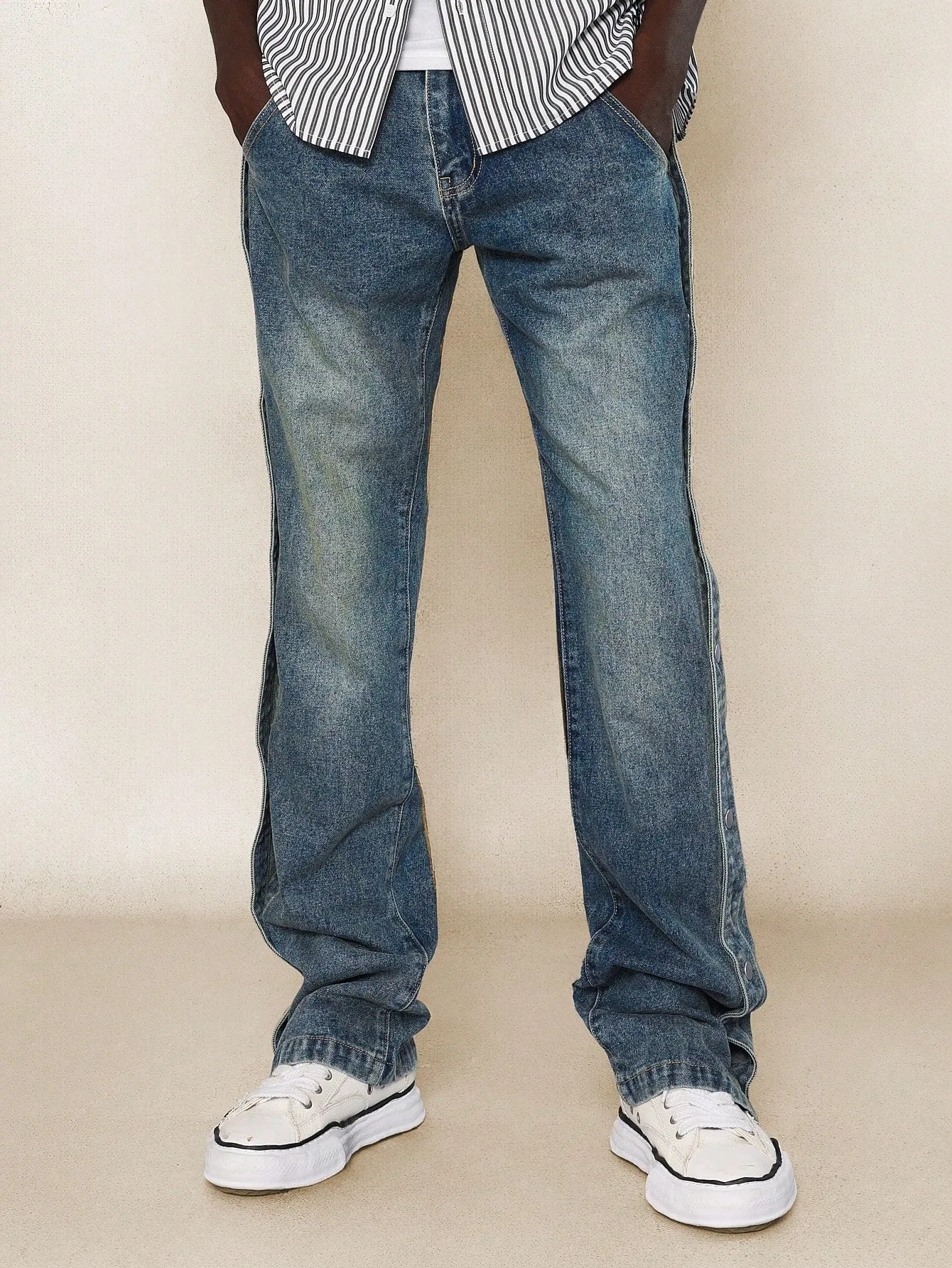 Slim Fit Snap Button Side Split Denim Jean