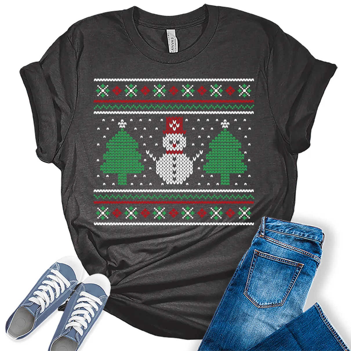 Snowman Ugly Christmas Shirts for Women Holiday Graphic Tees