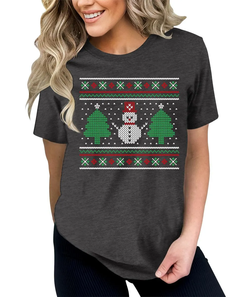 Snowman Ugly Christmas Shirts for Women Holiday Graphic Tees