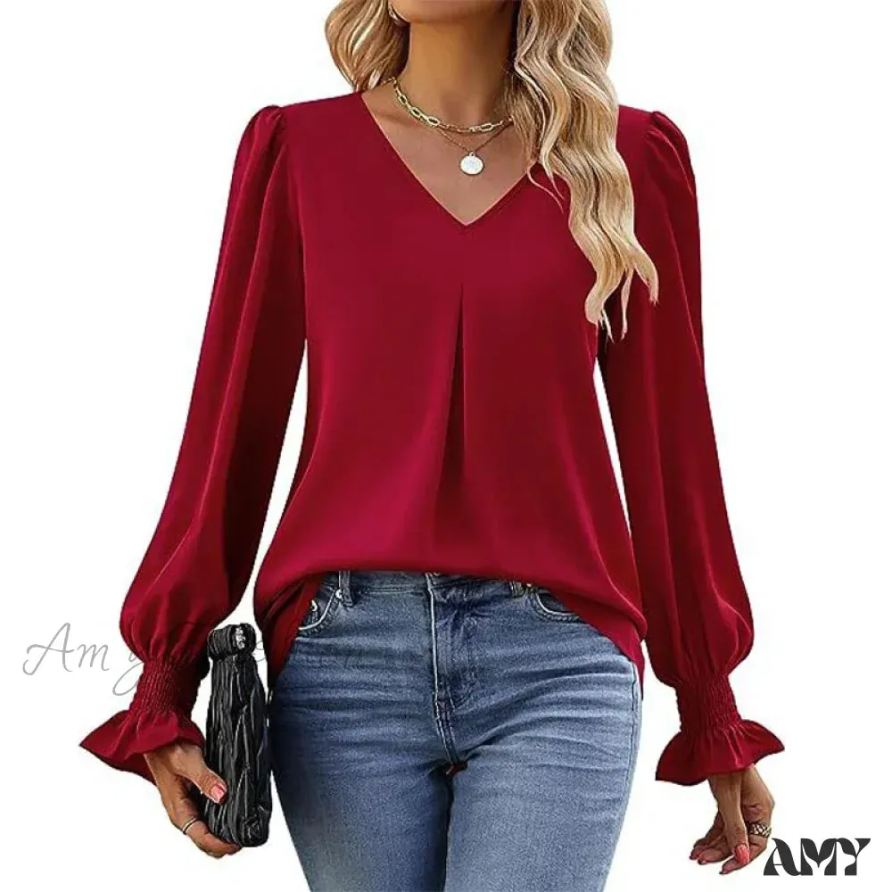 Solid Casual Loose Vintage Oversized Elegant Female Autumn Tops Blouses