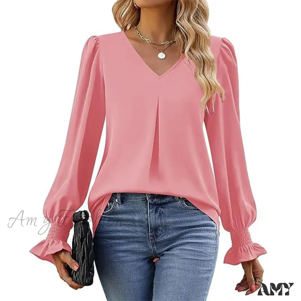 Solid Casual Loose Vintage Oversized Elegant Female Autumn Tops Blouses