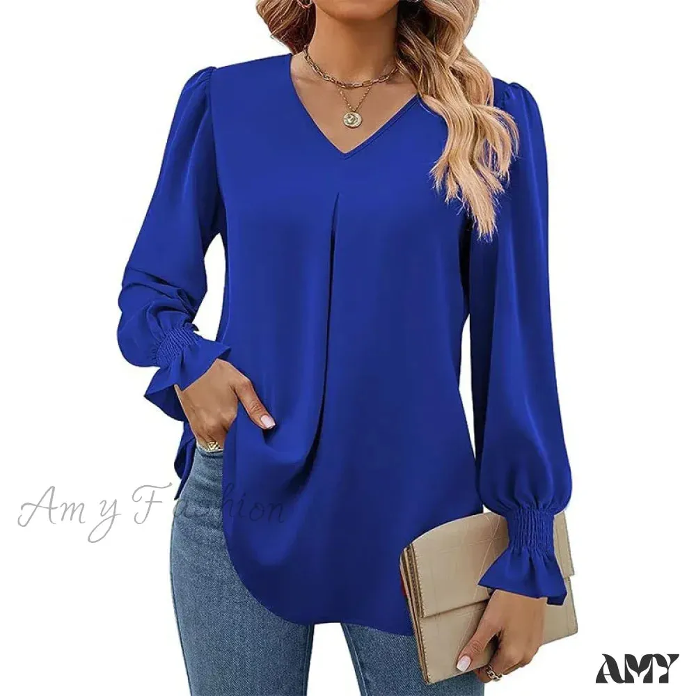 Solid Casual Loose Vintage Oversized Elegant Female Autumn Tops Blouses
