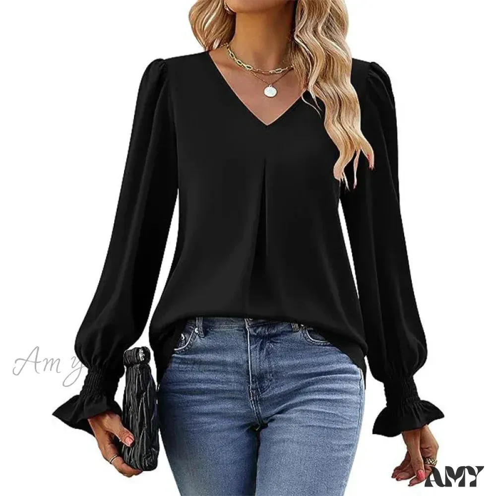 Solid Casual Loose Vintage Oversized Elegant Female Autumn Tops Blouses