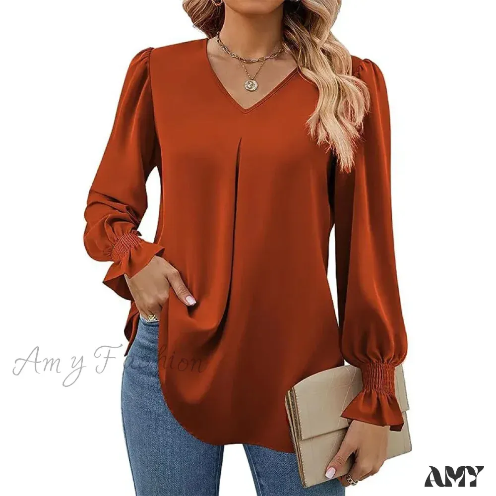 Solid Casual Loose Vintage Oversized Elegant Female Autumn Tops Blouses