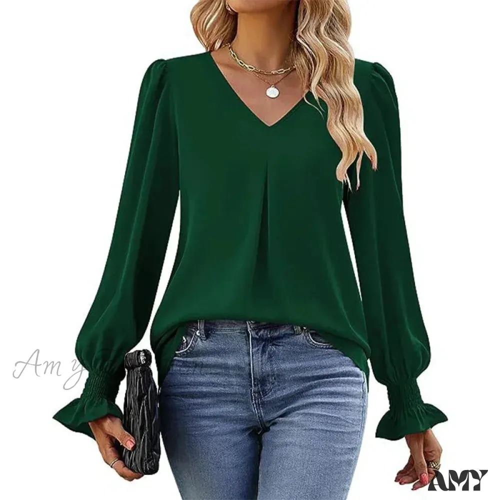 Solid Casual Loose Vintage Oversized Elegant Female Autumn Tops Blouses
