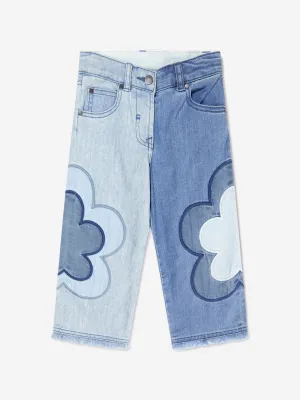 Stella McCartney Girls Wide Leg Flower Jeans in Blue