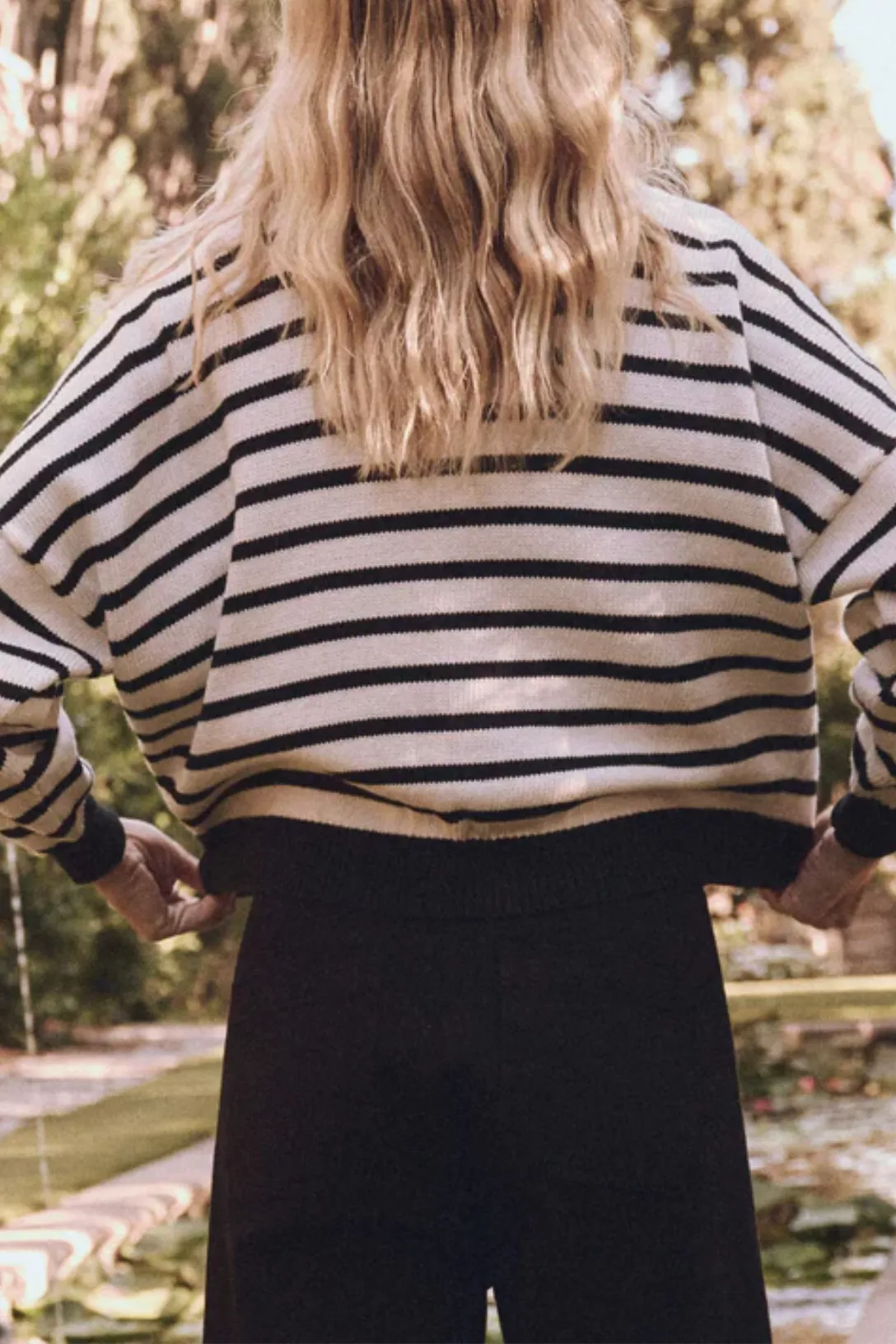 The Roll Neck Pullover | Black & Cream Stripe
