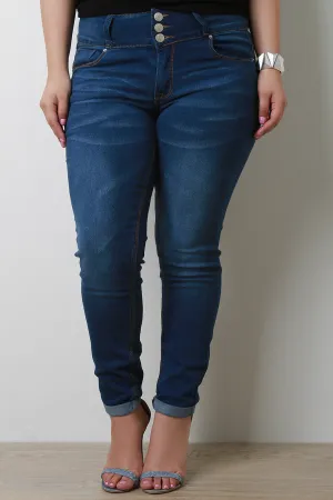 Three Buttons High Waisted Jeans