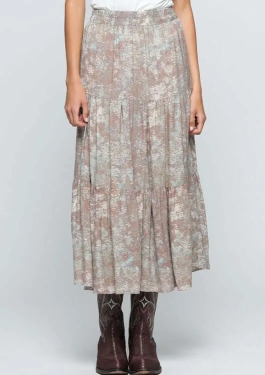 Tiered A-Line Sage & Mocha Maxi Skirt