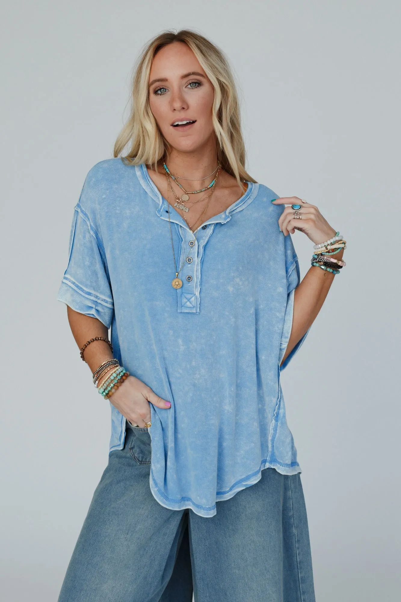 Time Flies Round Hem Top - Blue
