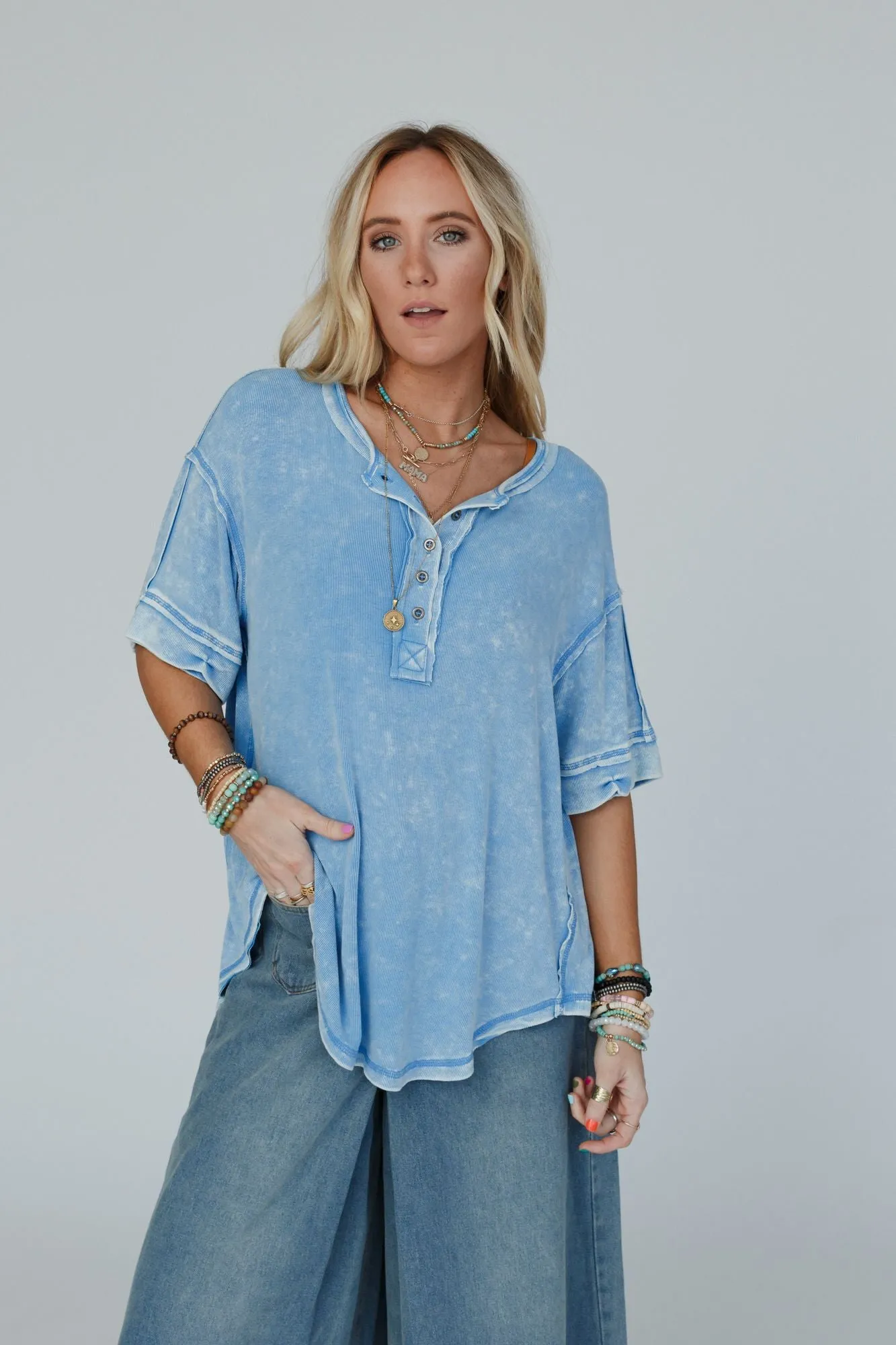 Time Flies Round Hem Top - Blue