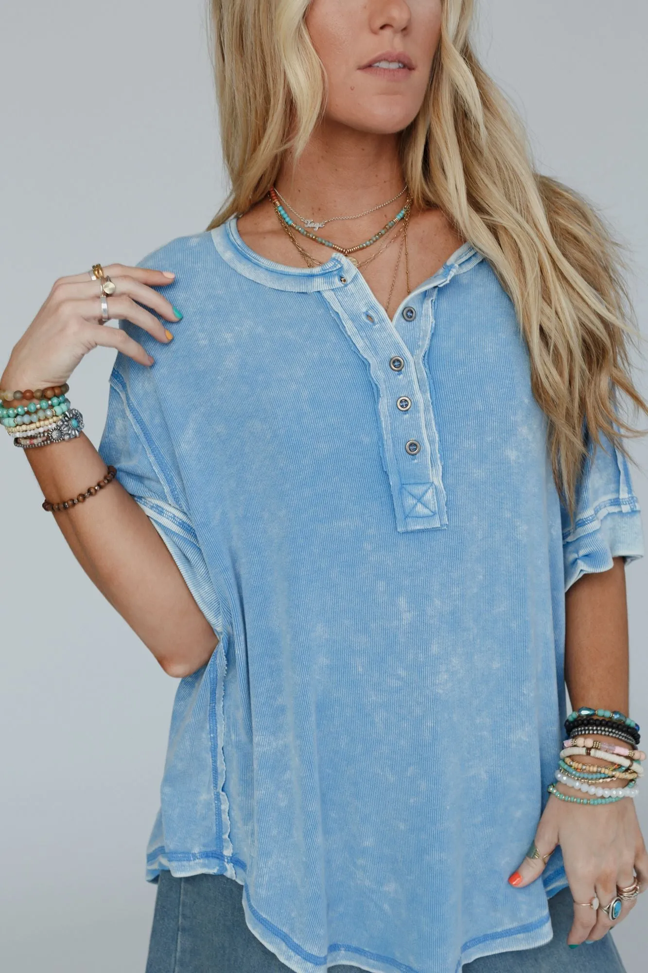 Time Flies Round Hem Top - Blue