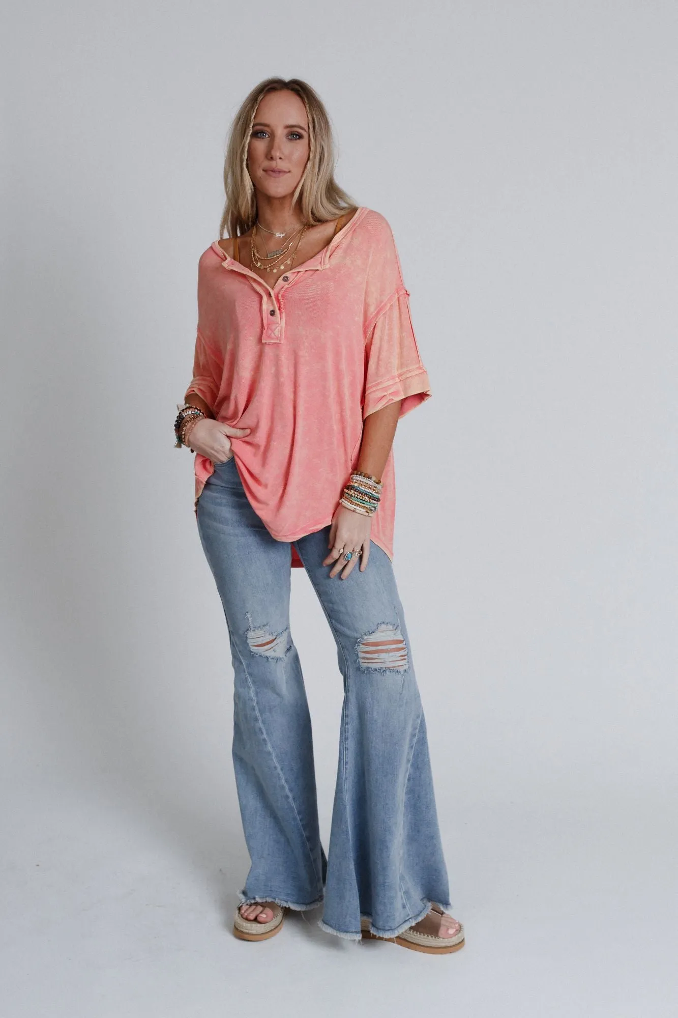 Time Flies Round Hem Top - Coral
