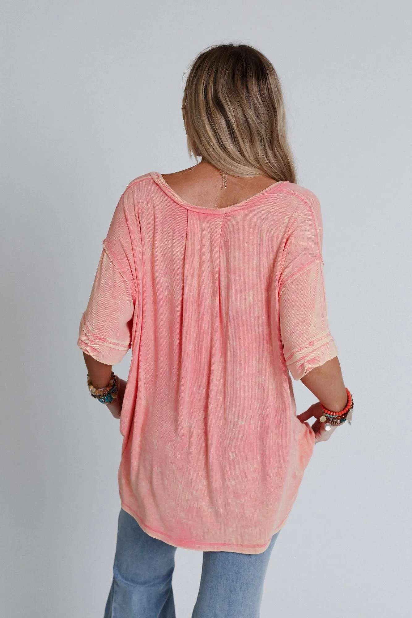 Time Flies Round Hem Top - Coral