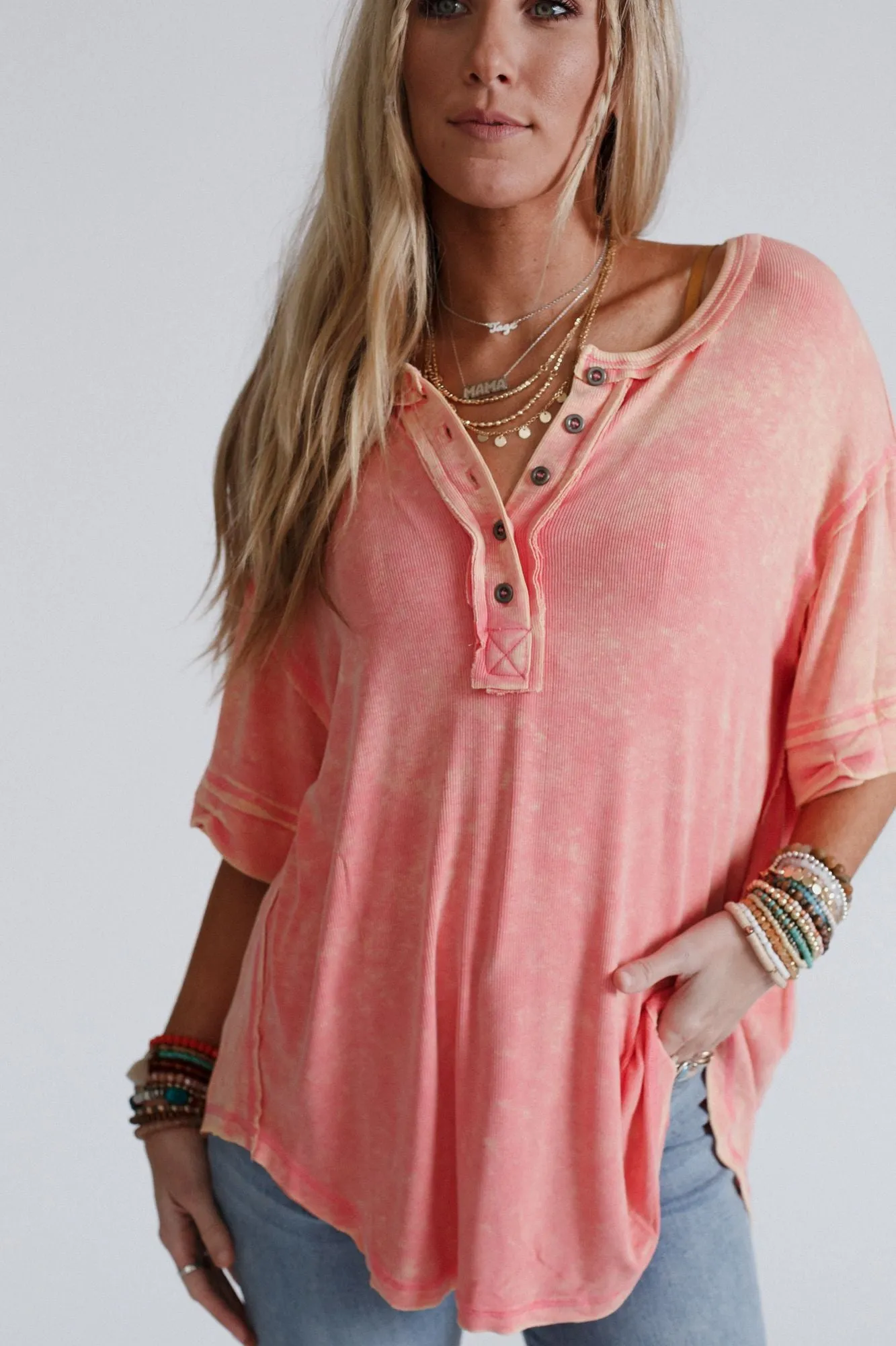 Time Flies Round Hem Top - Coral