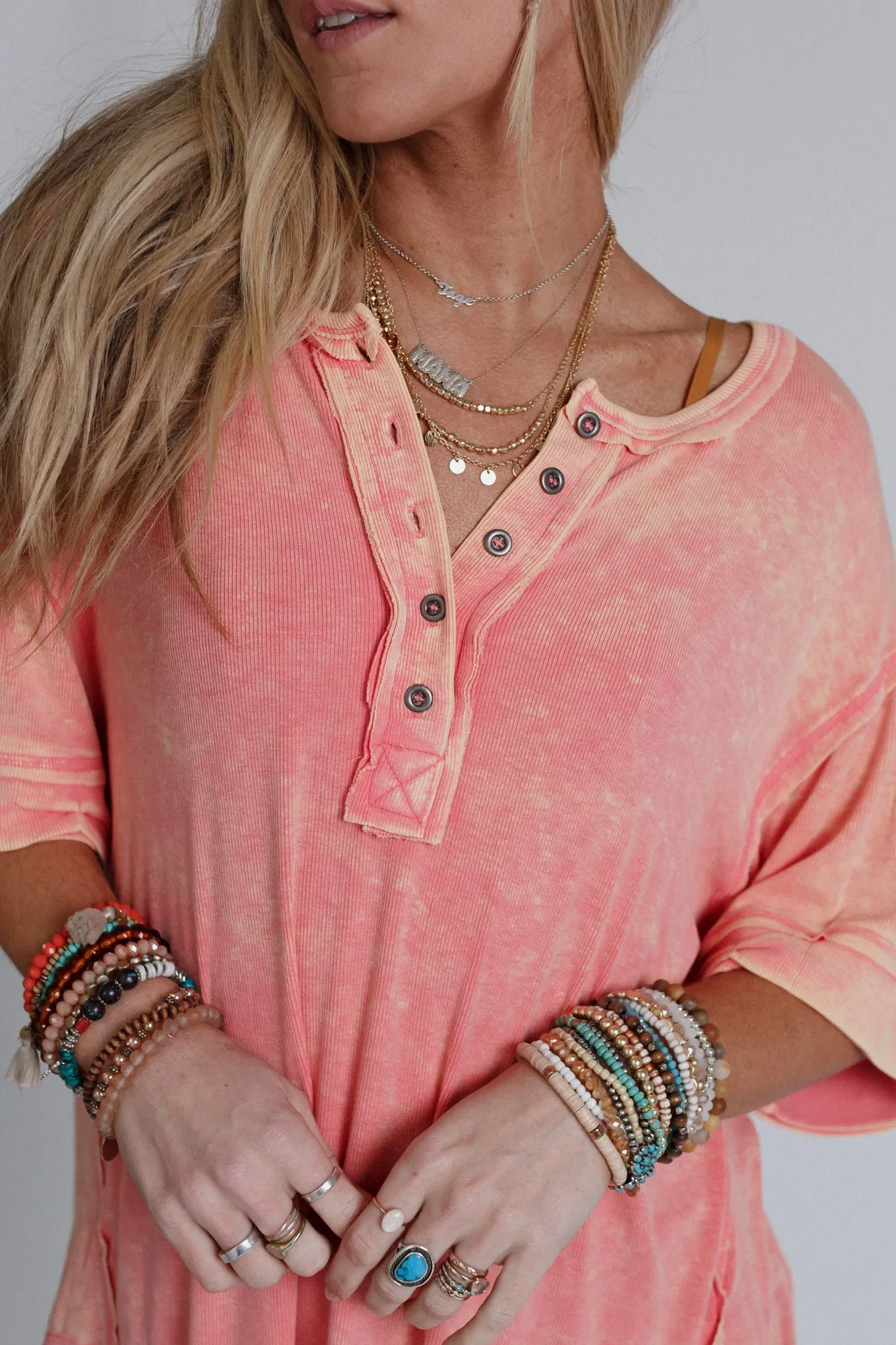 Time Flies Round Hem Top - Coral