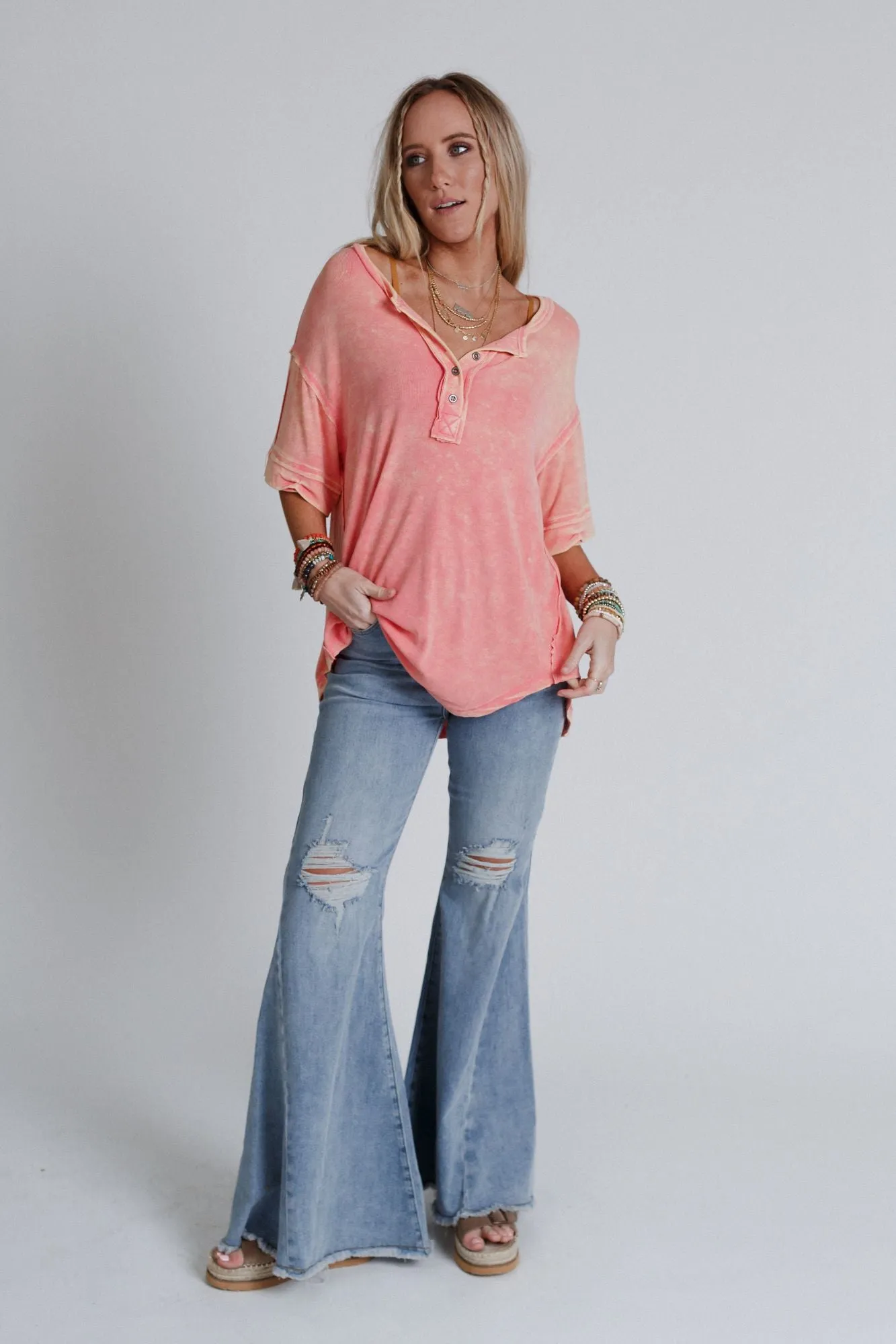 Time Flies Round Hem Top - Coral