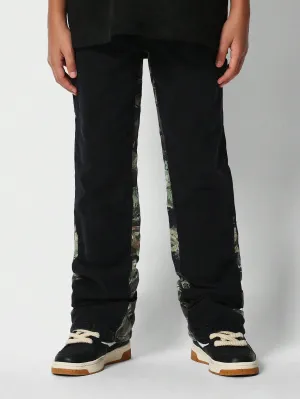 Tween Girls Flare Fit Jean With Camo Blocked Panels