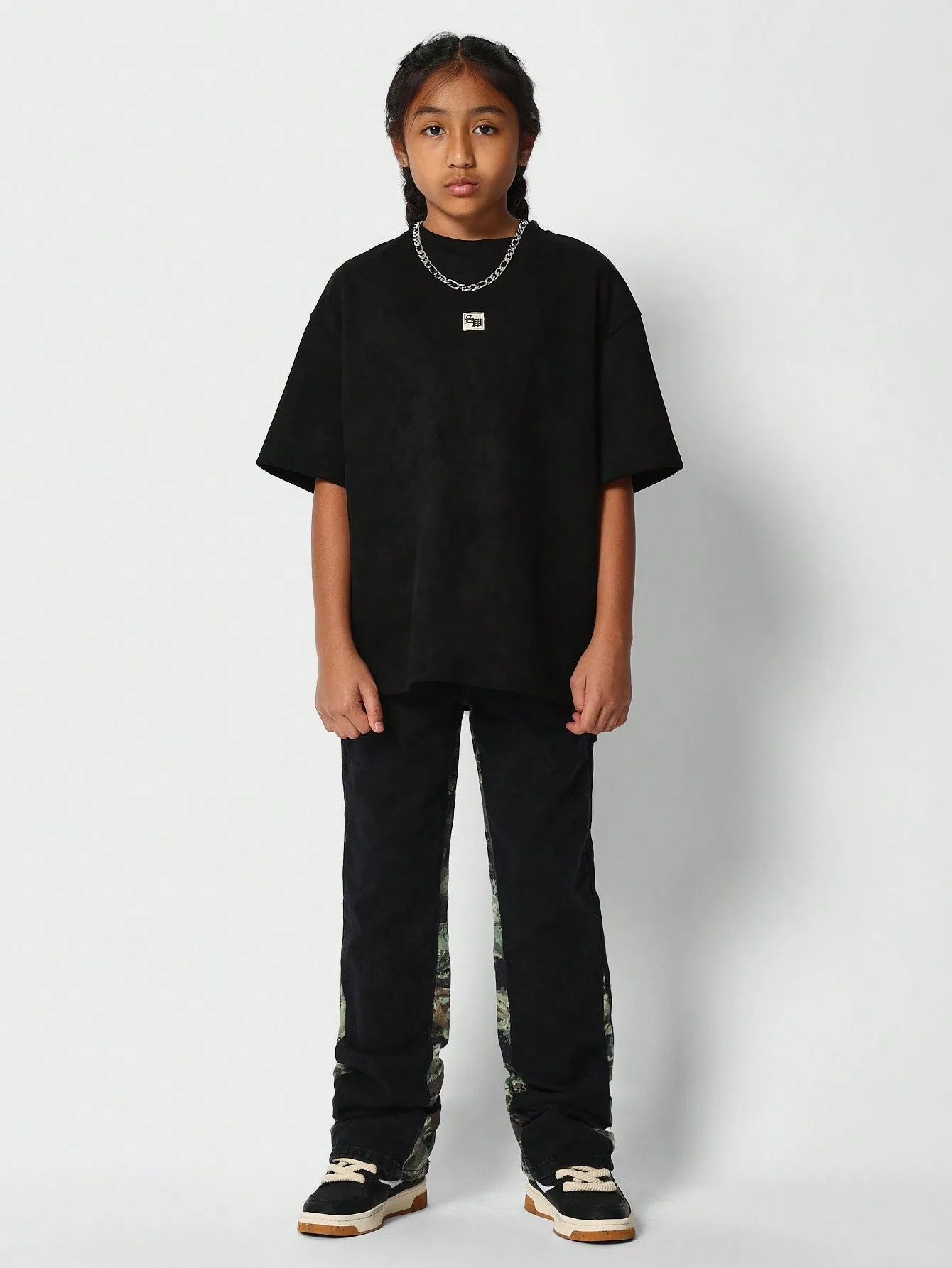 Tween Girls Flare Fit Jean With Camo Blocked Panels