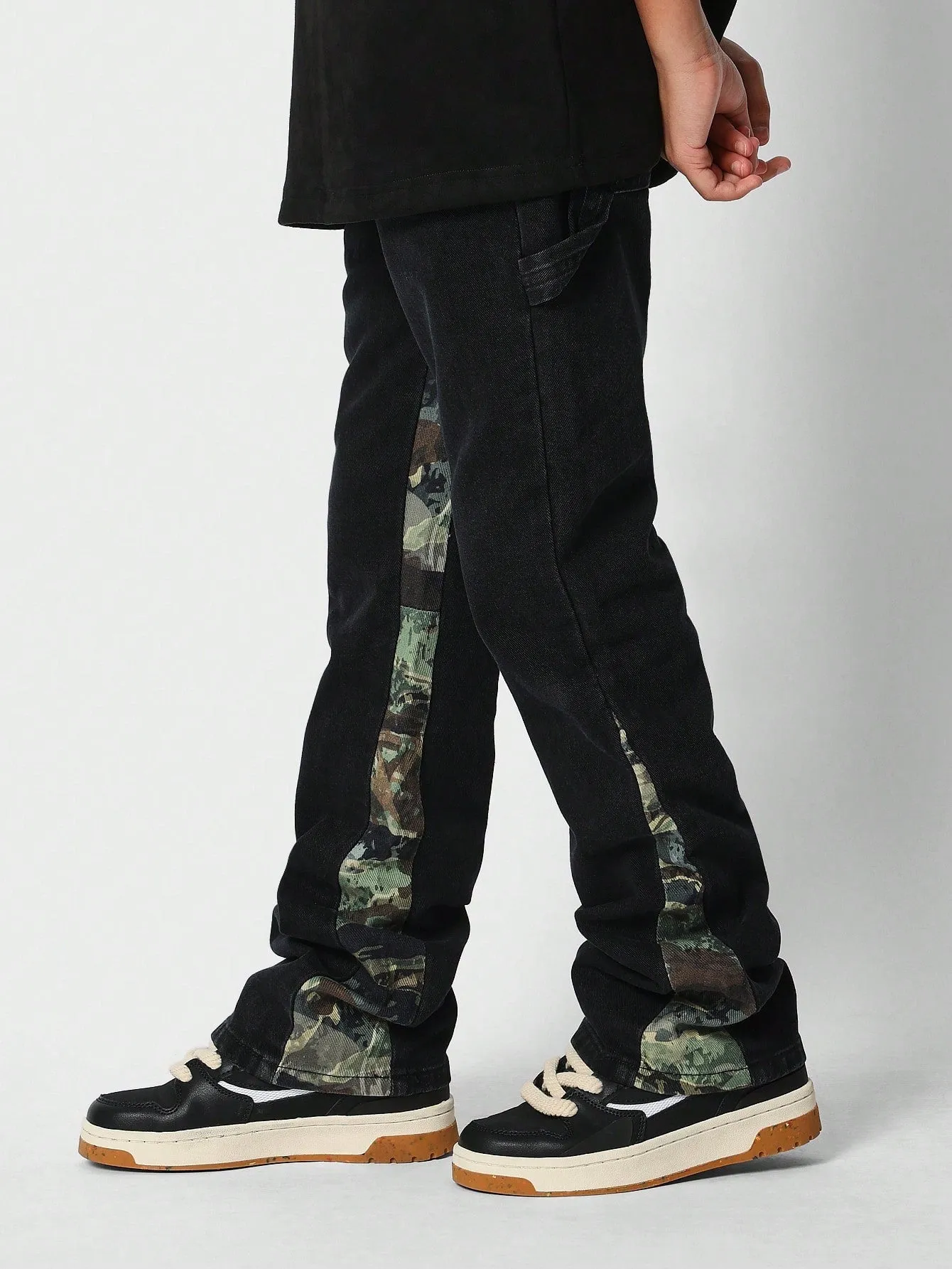 Tween Girls Flare Fit Jean With Camo Blocked Panels