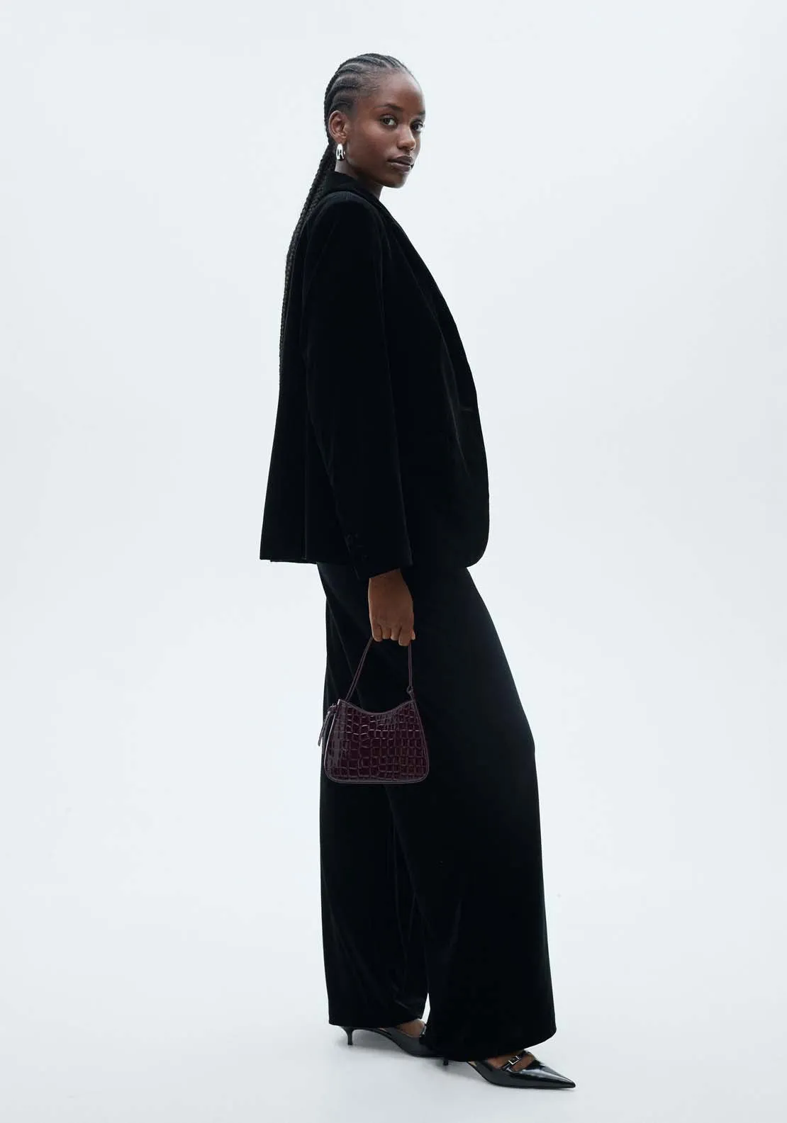 Velvet wideleg trousers - Black