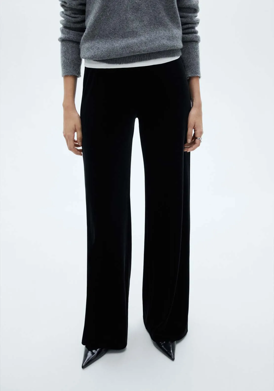 Velvet wideleg trousers - Black