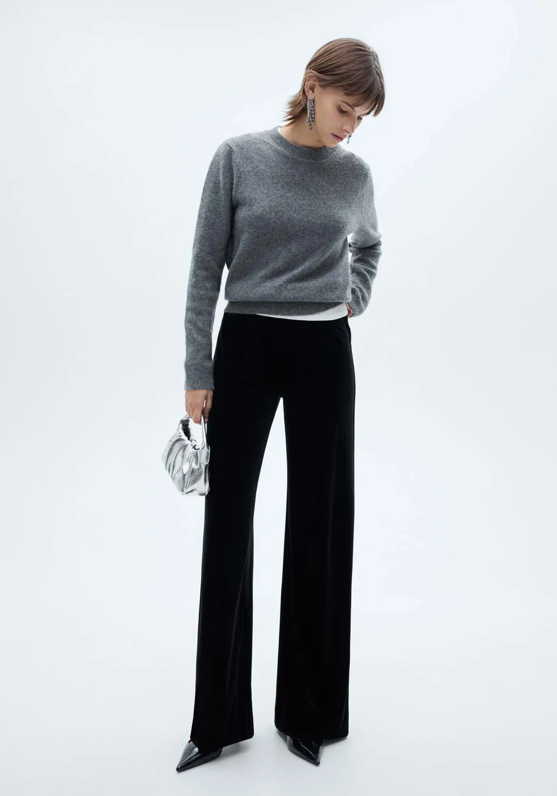 Velvet wideleg trousers - Black