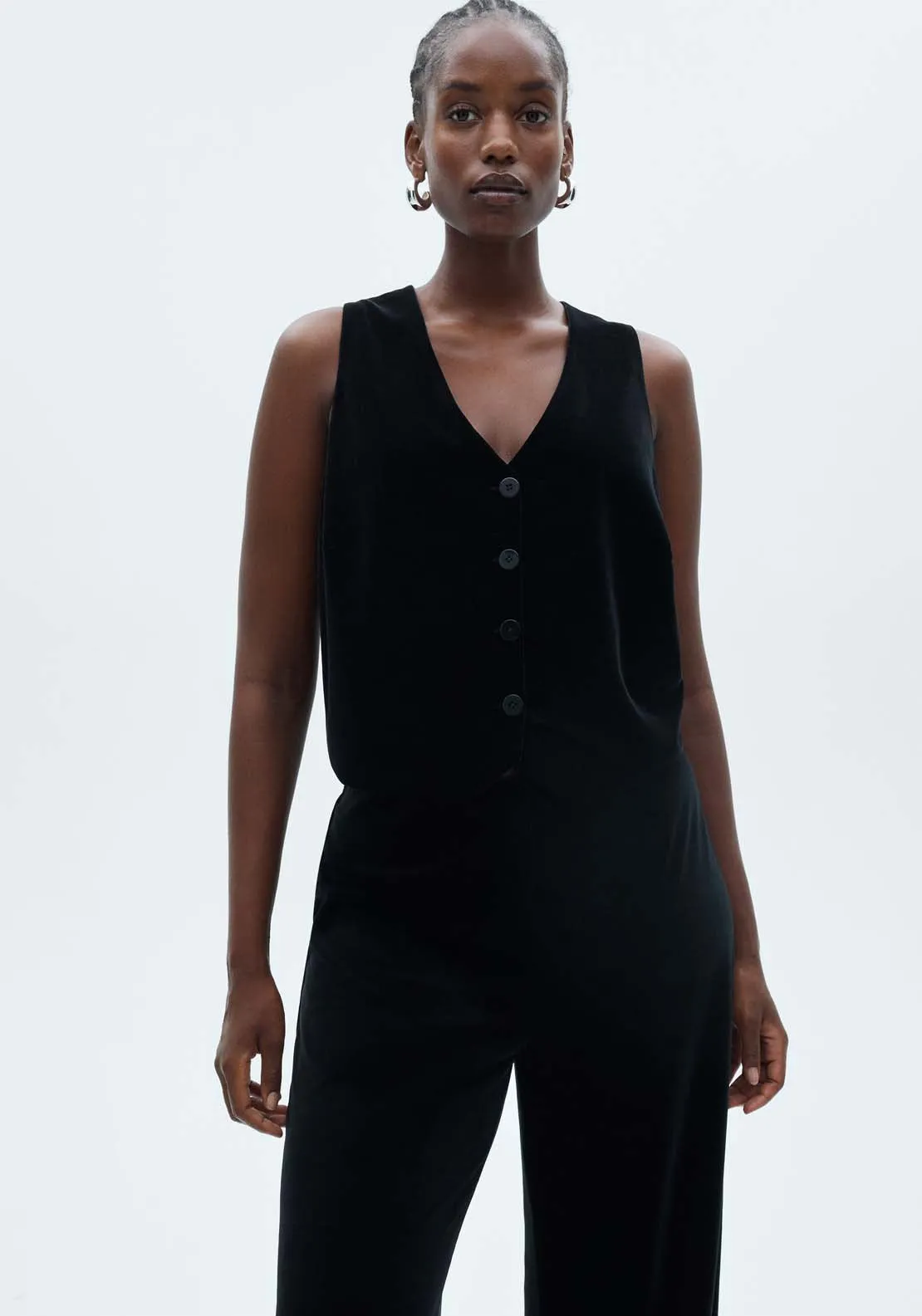 Velvet wideleg trousers - Black