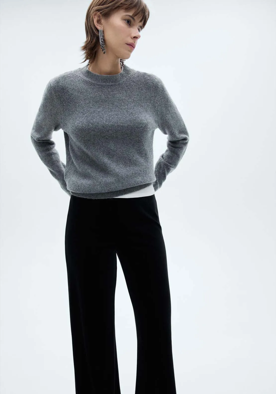 Velvet wideleg trousers - Black