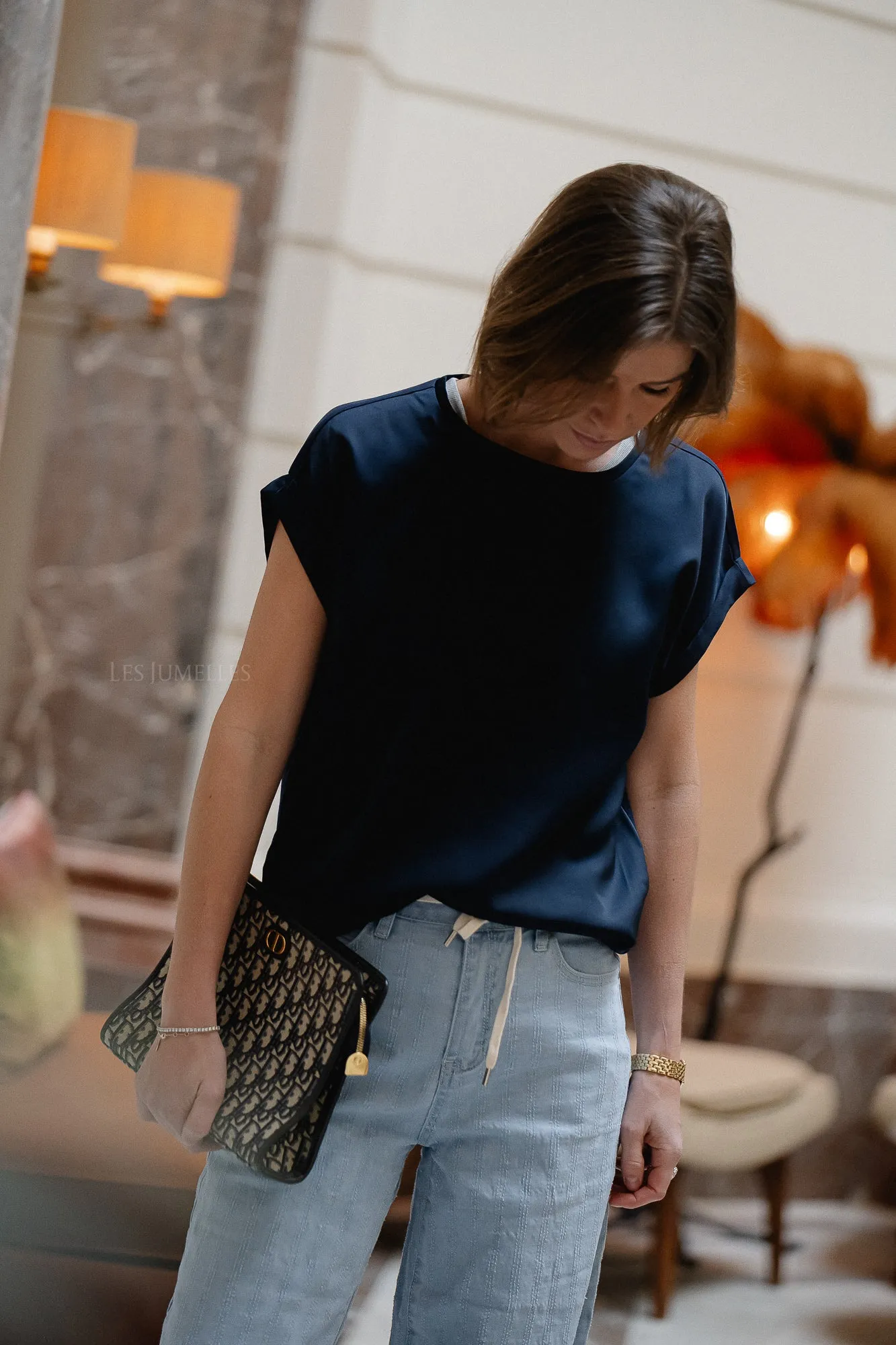 VIEllette S/S satin top navy blazer