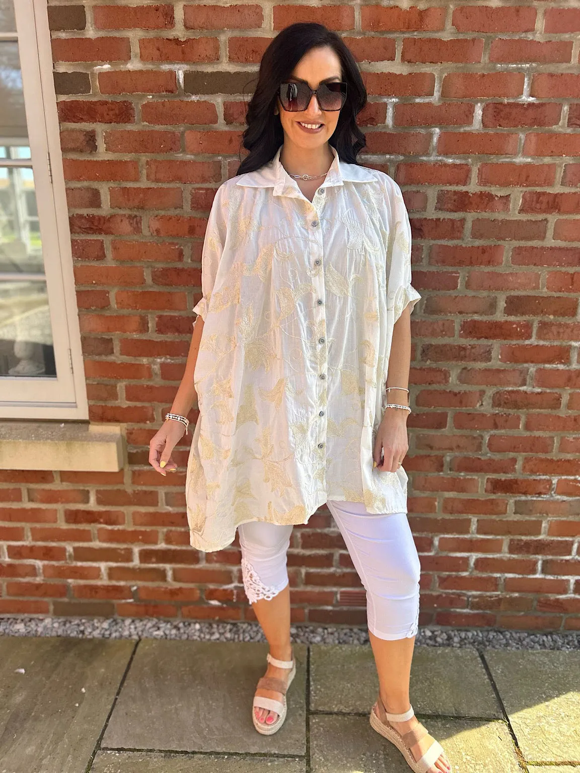 White Gold Oversized Embroidered Shirt Demi