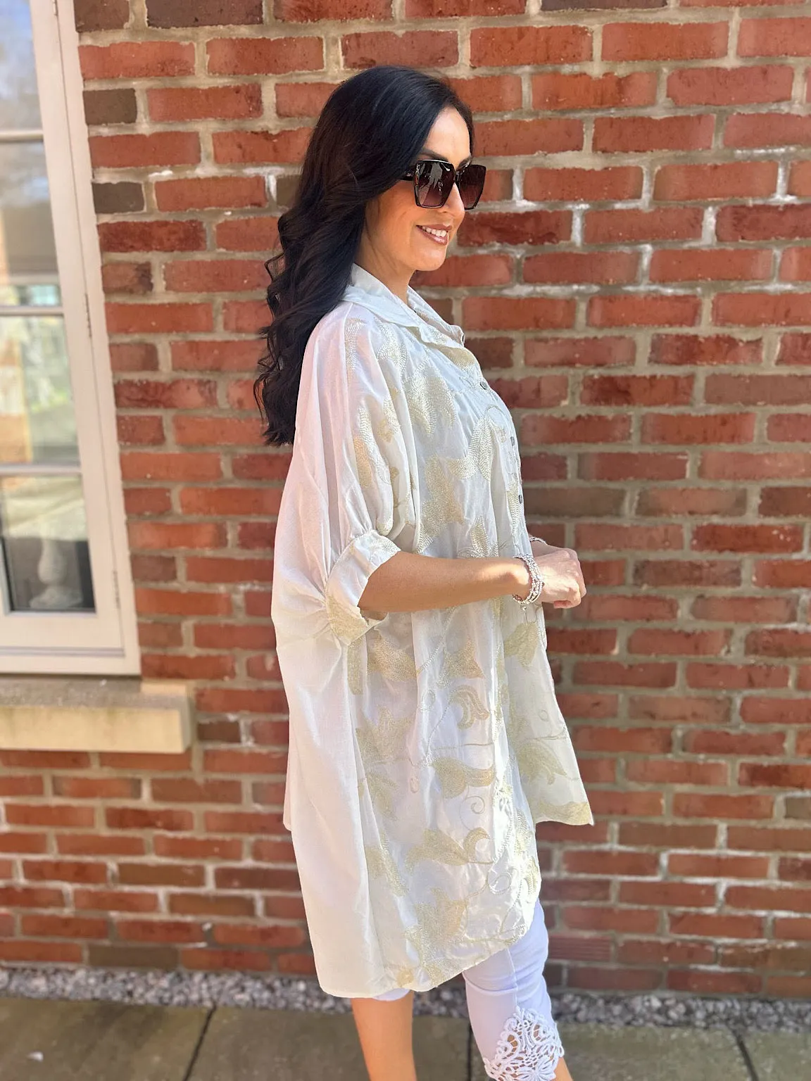White Gold Oversized Embroidered Shirt Demi