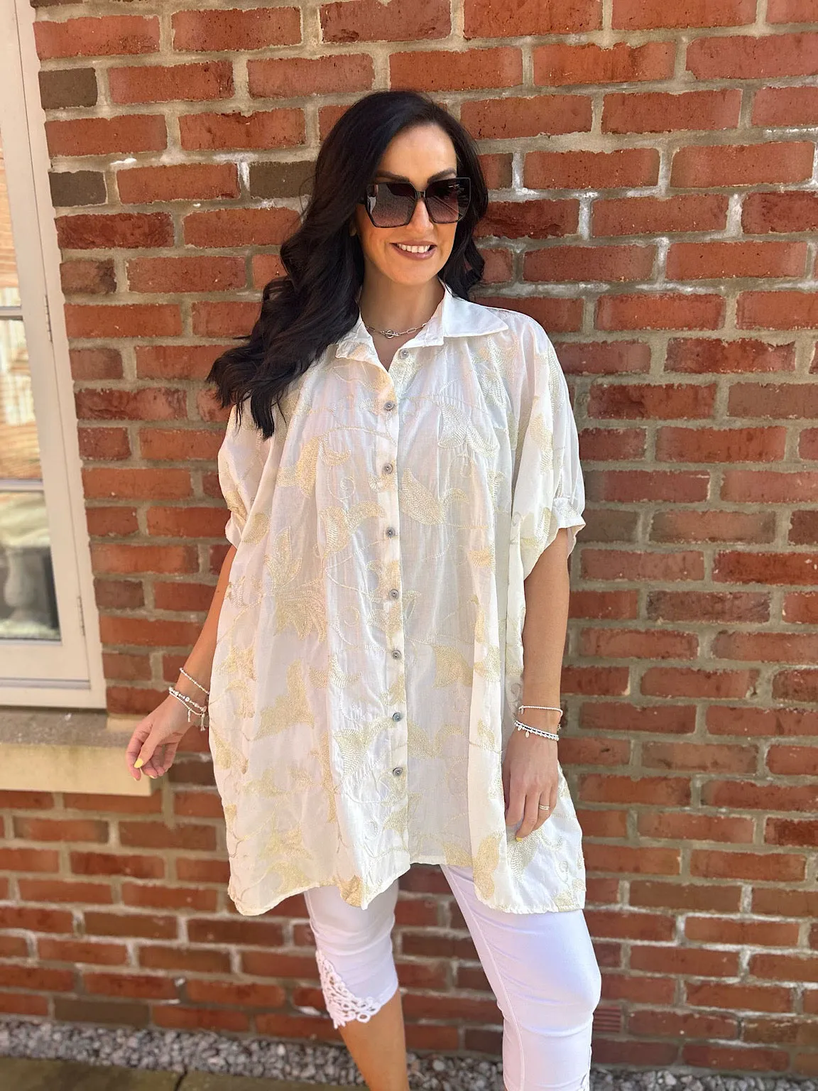 White Gold Oversized Embroidered Shirt Demi
