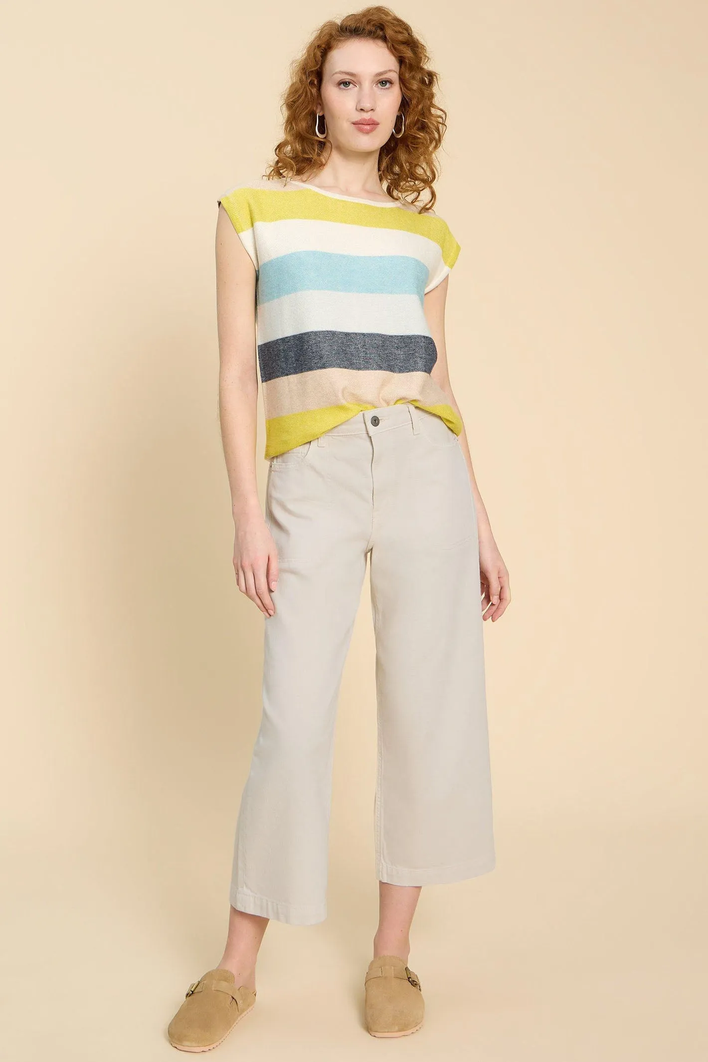 White Stuff 440997 Tia Natural White Wide Leg Cropped Jeans