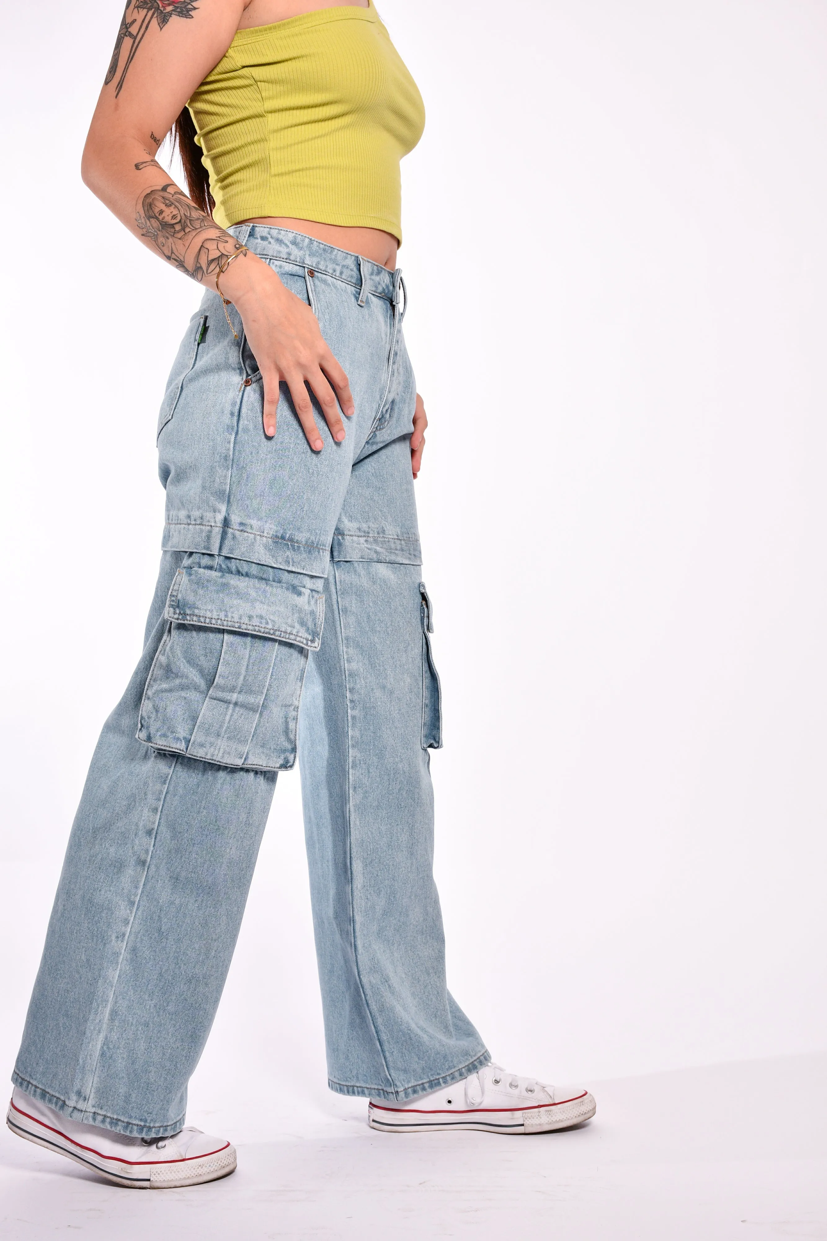 Wide Cargo Denim Jeans