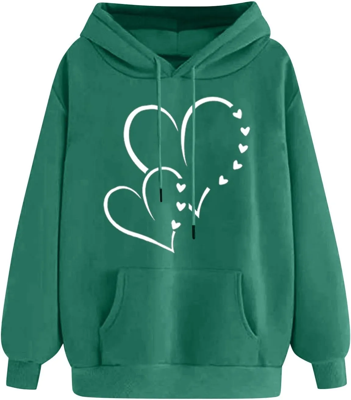 Women Heart Print Hoodies Classic Solid Valentine's Day Long Sleeve Sweatshirt Oversized Pullover with Pockets