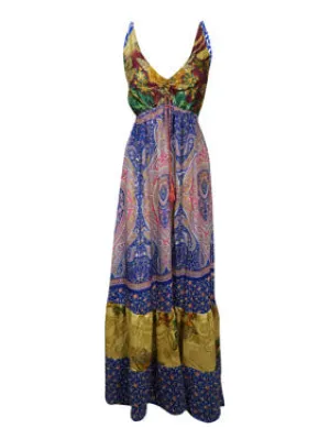 Womens Boho Maxi Blue Paisley Beach Maxi Dress S/M