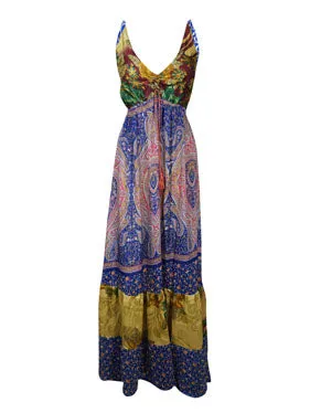 Womens Boho Maxi Blue Paisley Beach Maxi Dress S/M