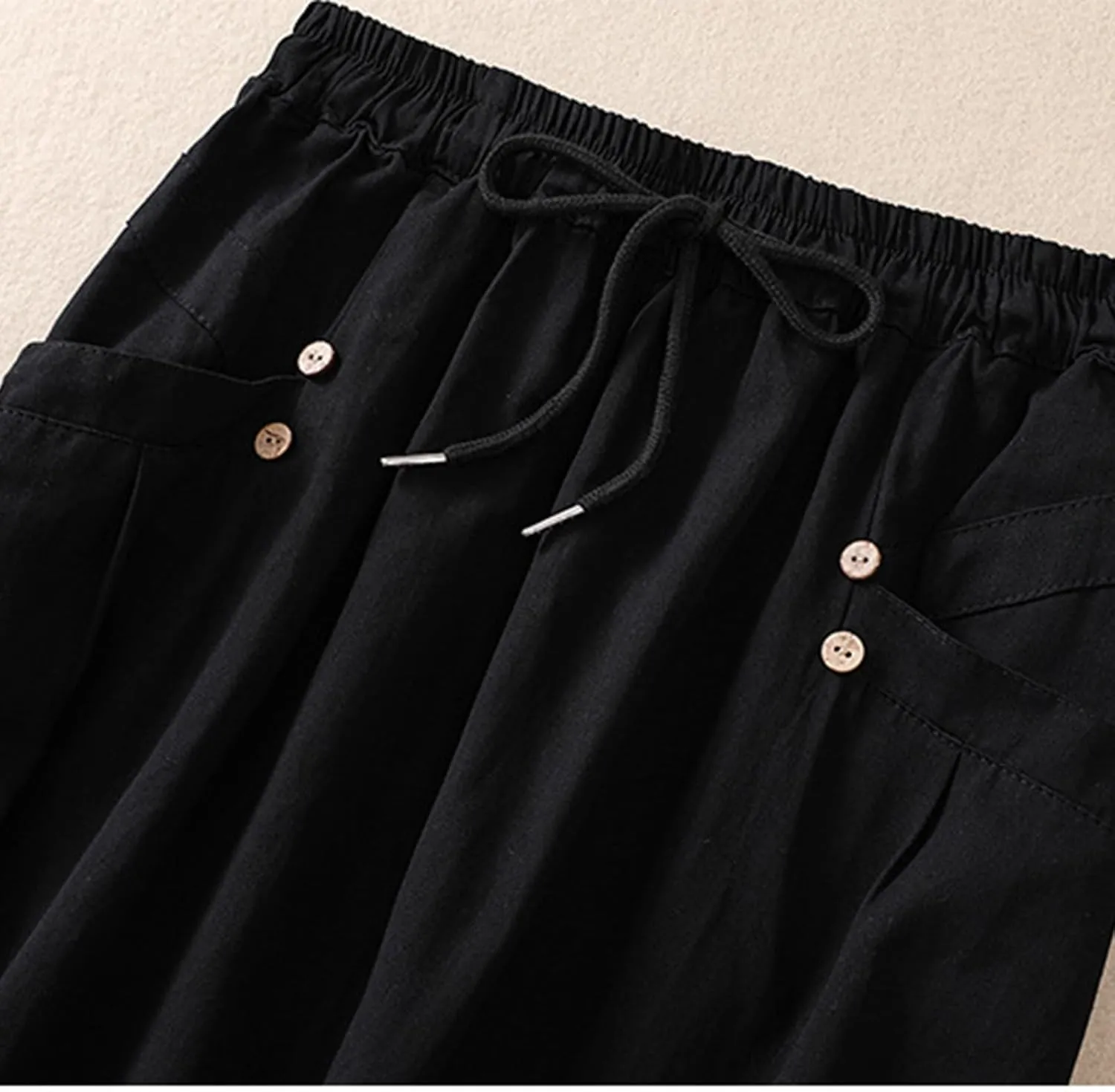 Women's Cotton Linen Bubble Skirt Summer Casual Lightweight Midi Beach Skirts Elastic Waisted Retro Parachute Skirt