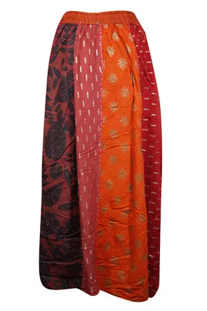 Womens Fall Patchwork Maxi Skirt, Rum Raisin, Retro Boho, Panelled, Boho Skirts S/M/L