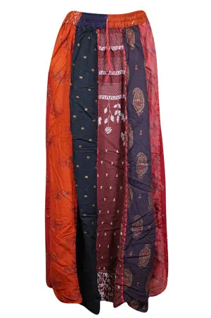 Womens Fall Patchwork Maxi Skirt, Rum Raisin, Retro Boho, Panelled, Boho Skirts S/M/L